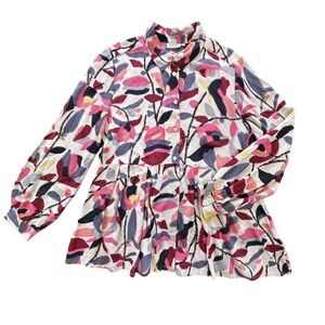 MASAI Copenhagen flowy fun floral print boho button up blouse size L